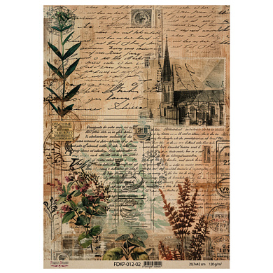 лист крафт бумаги с рисунком "naturalist notes", #2, 42x29,7 см