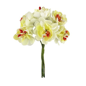 Set of apple flowers white with yellow, 6 pcs